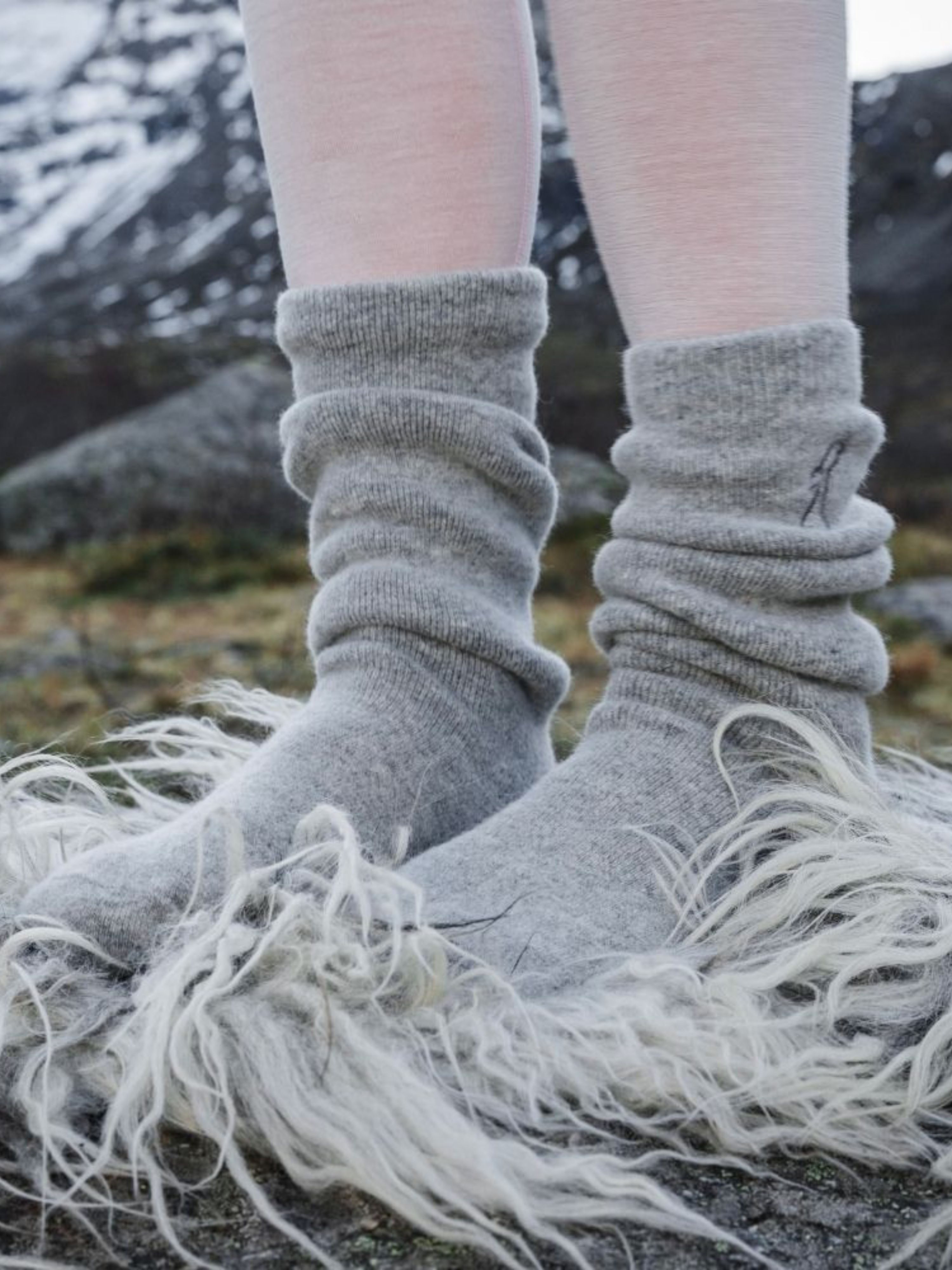 Uvdal Høye Ullsokker  Grey Melange