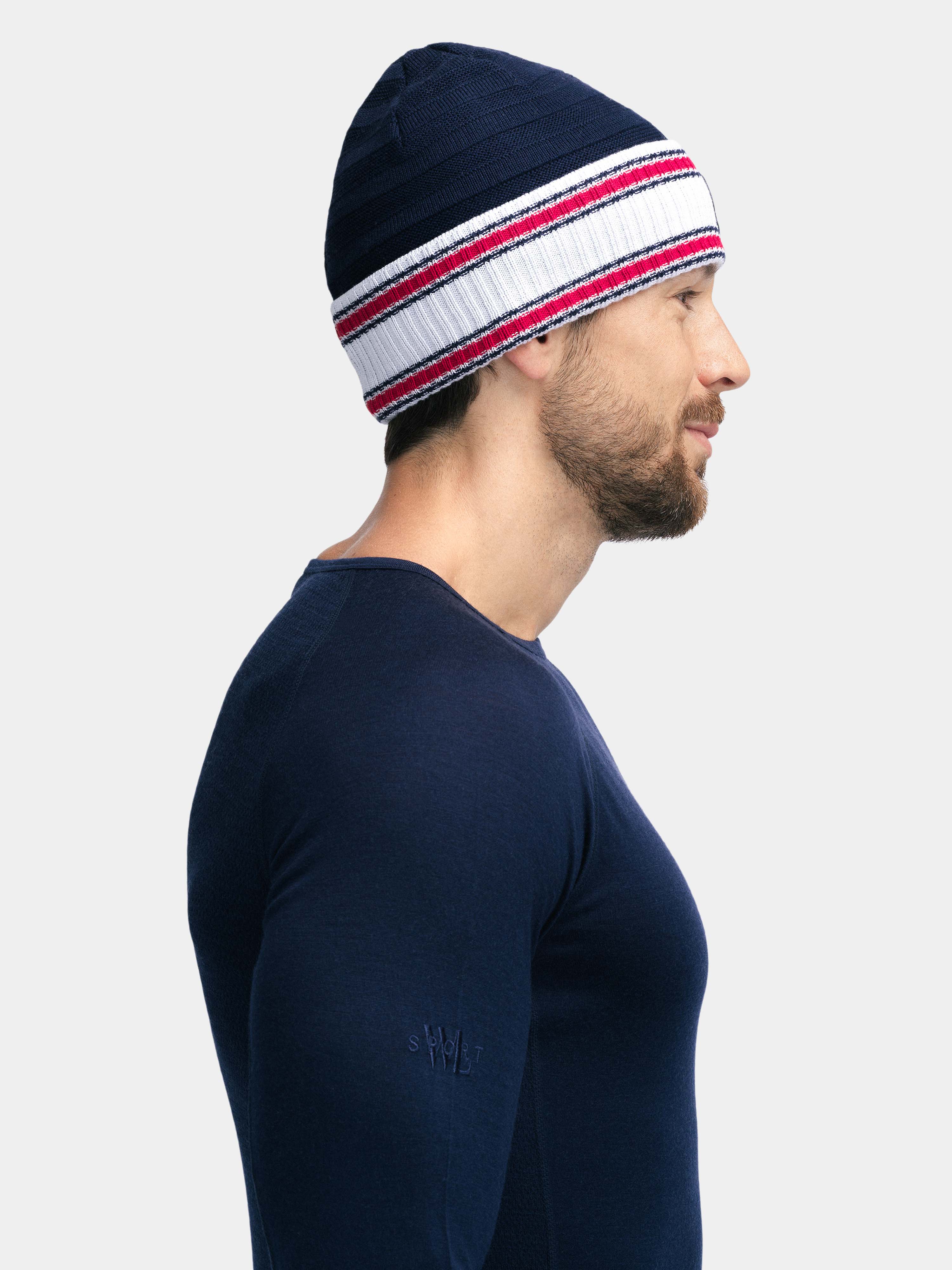 Hemsedal strikket ull-lue Blue/white/Red