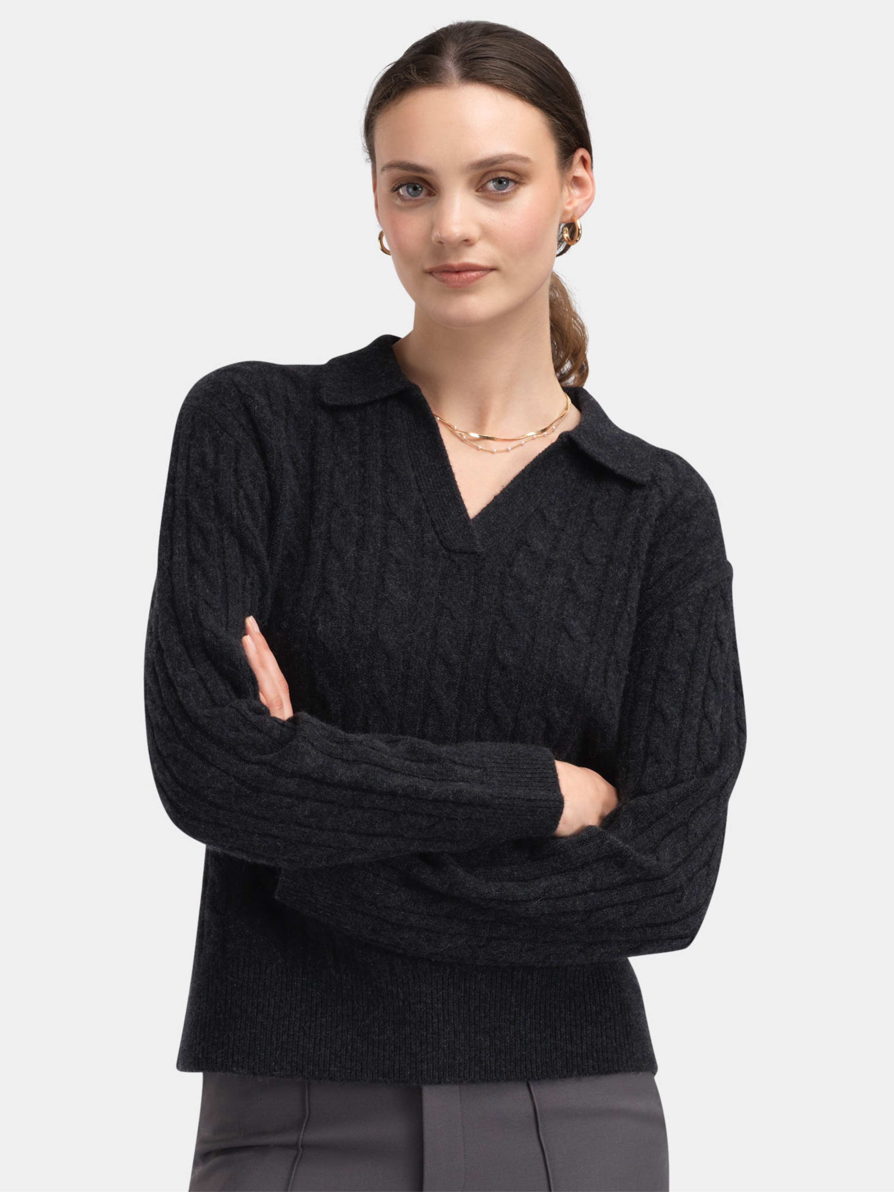 Vestli Kabelstrikket genser  Charcoal Grey