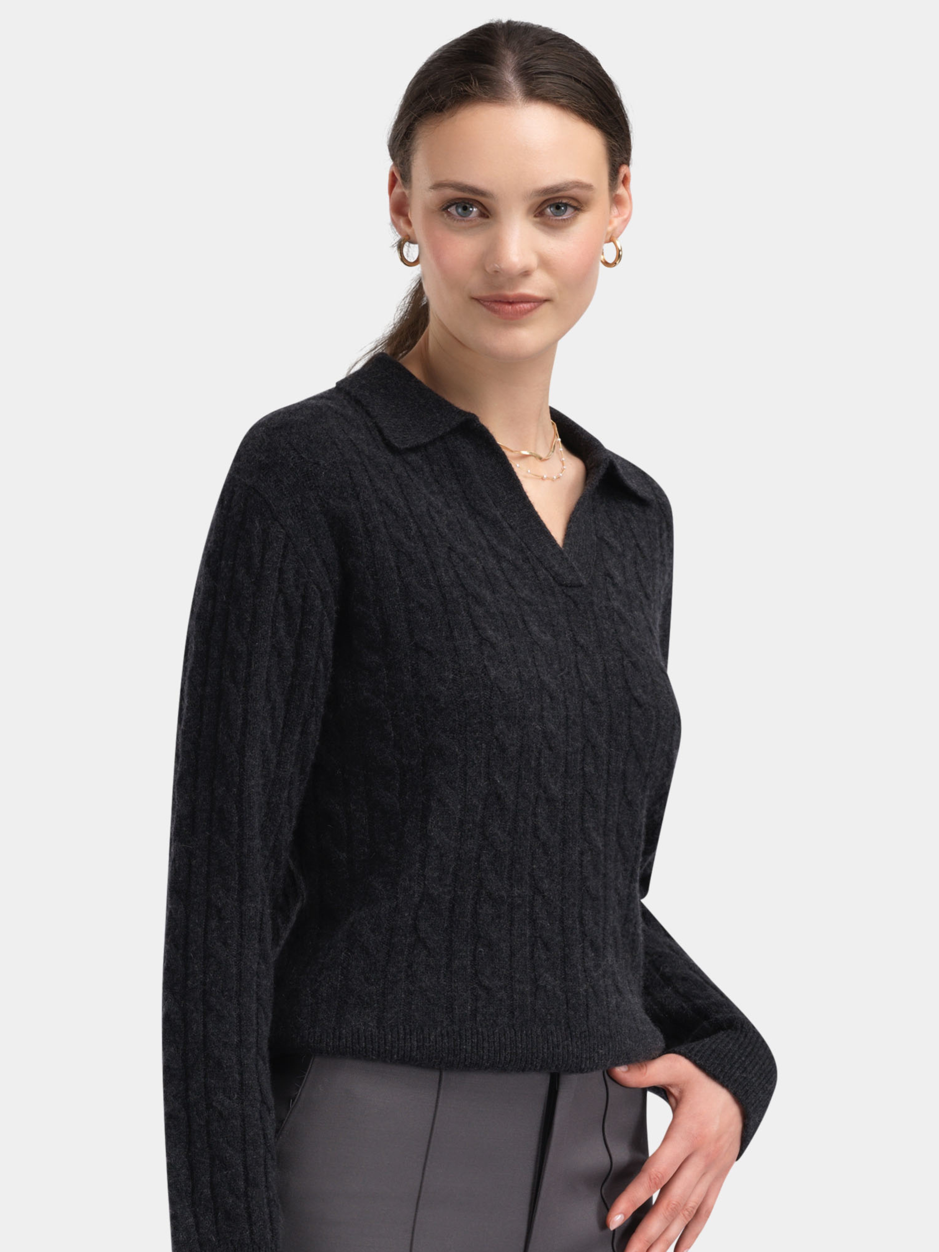 Vestli Kabelstrikket genser  Charcoal Grey