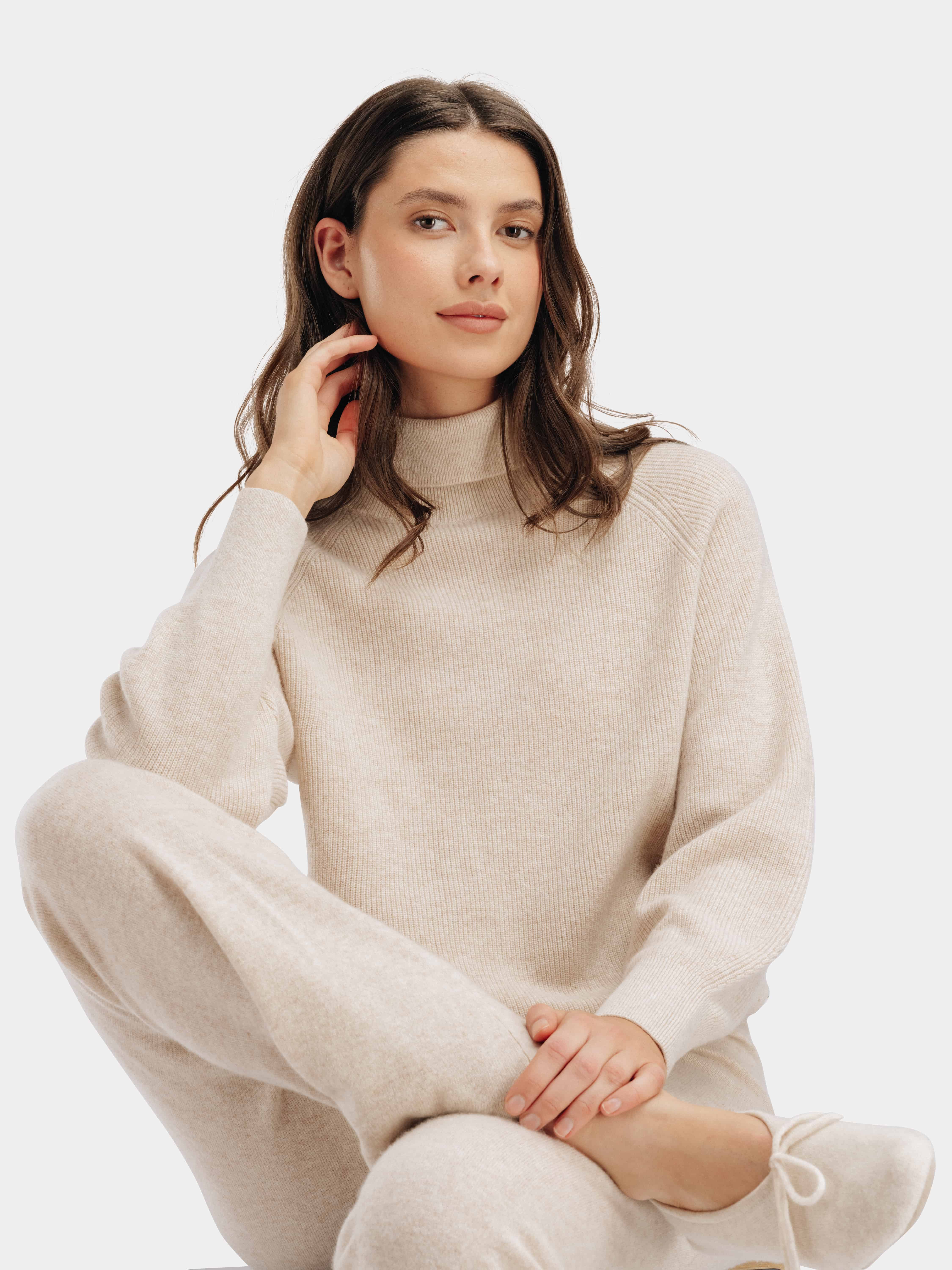 Stortoppen Høyhalset Kashmirgenser Light Sand Melange