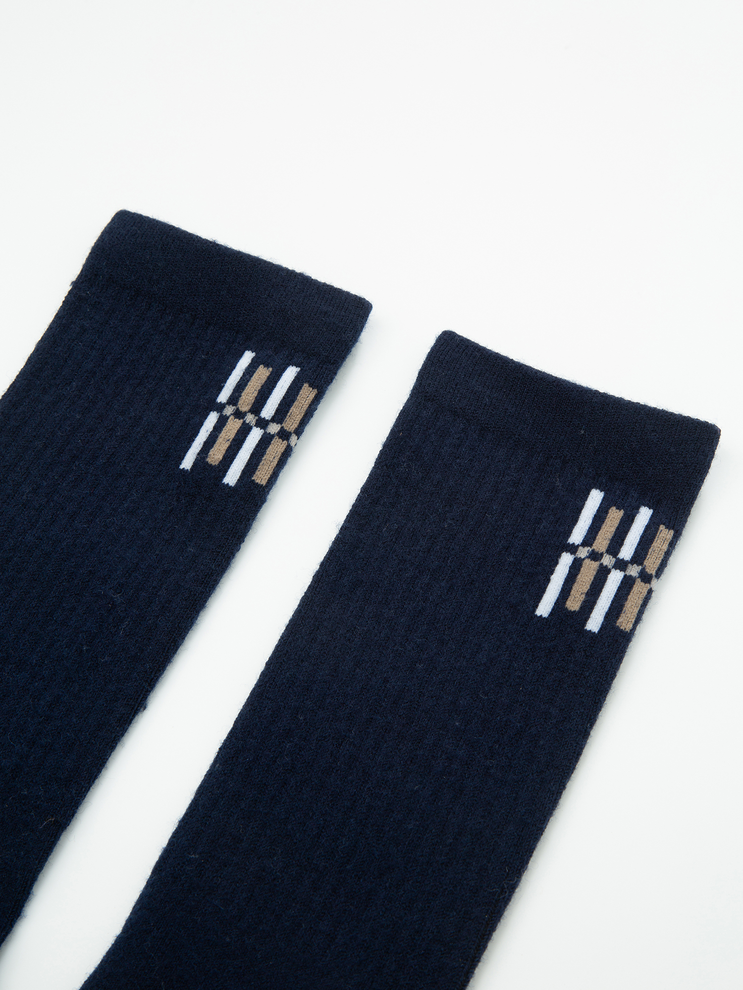 Skutvik Ribbestrikkede Ullsokker Dark Blue